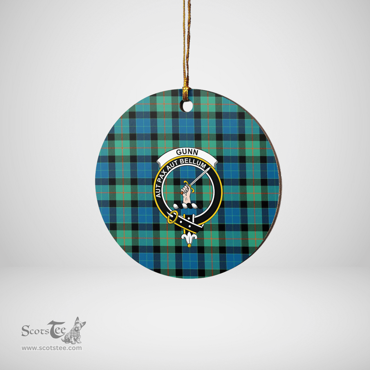 Scottish Gunn Ancient Clan Tartan Crest Round Ceramic Ornament