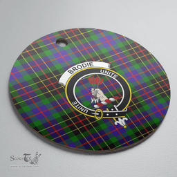 Scottish Brodie Hunting Modern Clan Tartan Crest Round Ceramic Ornament