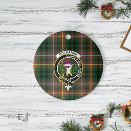 Scottish Buchanan Hunting Clan Tartan Crest Round Ceramic Ornament