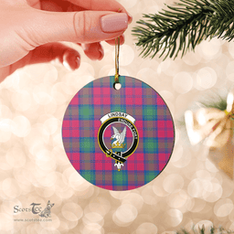 Scottish Lindsay Ancient Clan Tartan Crest Round Ceramic Ornament