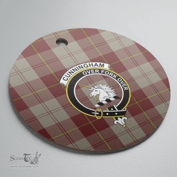 Scottish Cunningham Burgundy Dancers Clan Tartan Crest Round Ceramic Ornament