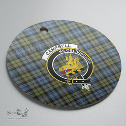 Scottish Campbell Faded Clan Tartan Crest Round Ceramic Ornament