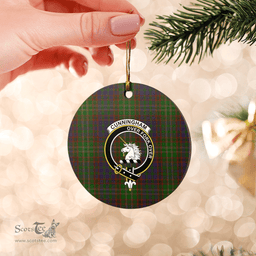 Scottish Cunningham Hunting Modern Clan Tartan Crest Round Ceramic Ornament