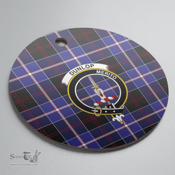Scottish Dunlop Modern Clan Tartan Crest Round Ceramic Ornament