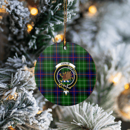 Scottish Leslie Hunting Clan Tartan Crest Round Ceramic Ornament