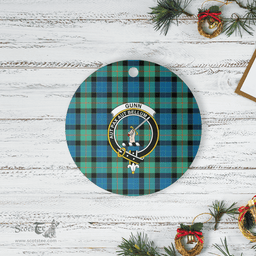 Scottish Gunn Ancient Clan Tartan Crest Round Ceramic Ornament