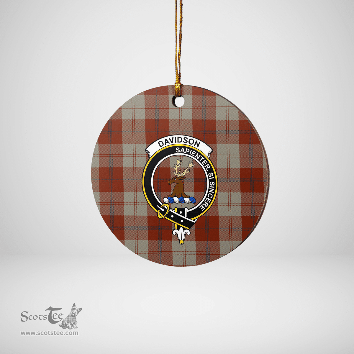Scottish Davidson Dress Dancers Clan Tartan Crest Round Ceramic Ornament