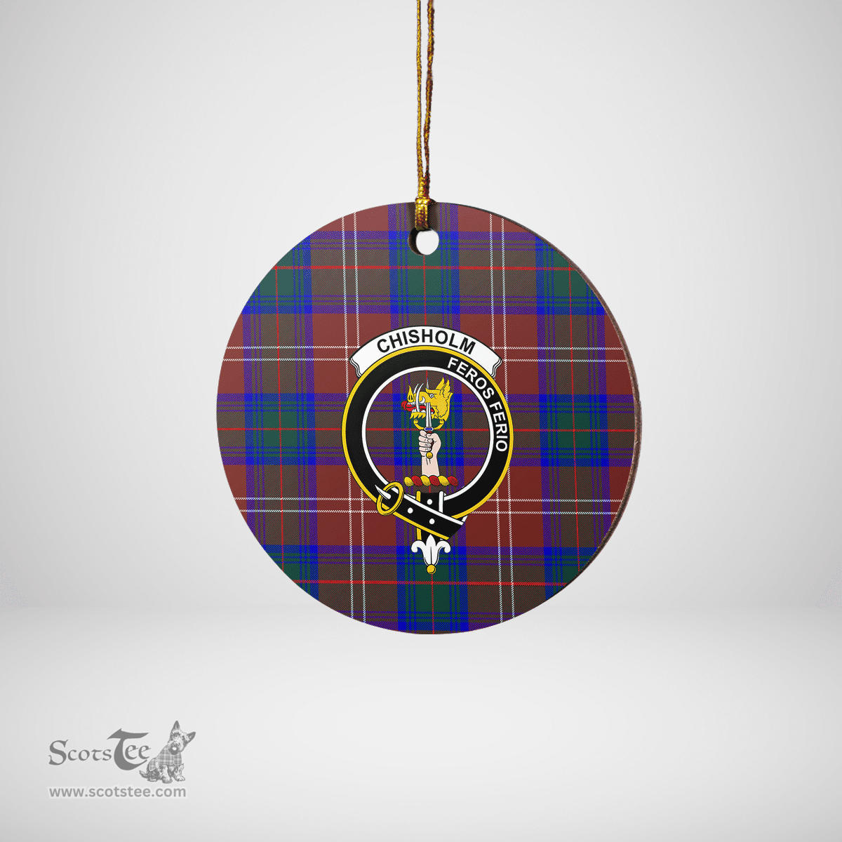 Scottish Chisholm Hunting Modern Clan Tartan Crest Round Ceramic Ornament