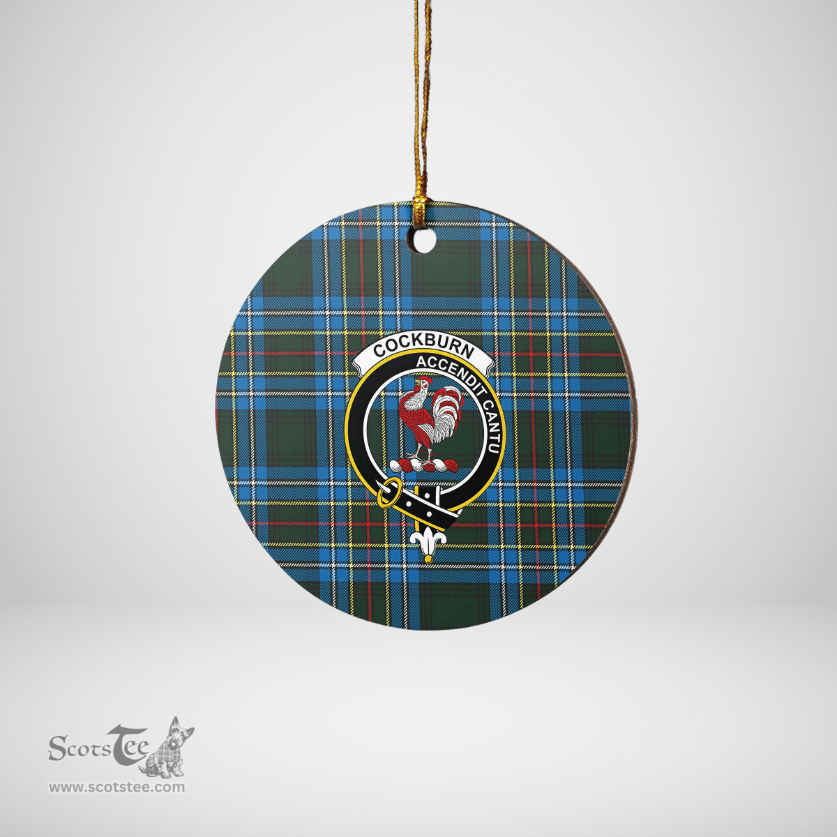 Scottish Cockburn Modern Clan Tartan Crest Round Ceramic Ornament