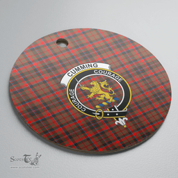 Scottish Cumming Hunting Weathered Clan Tartan Crest Round Ceramic Ornament
