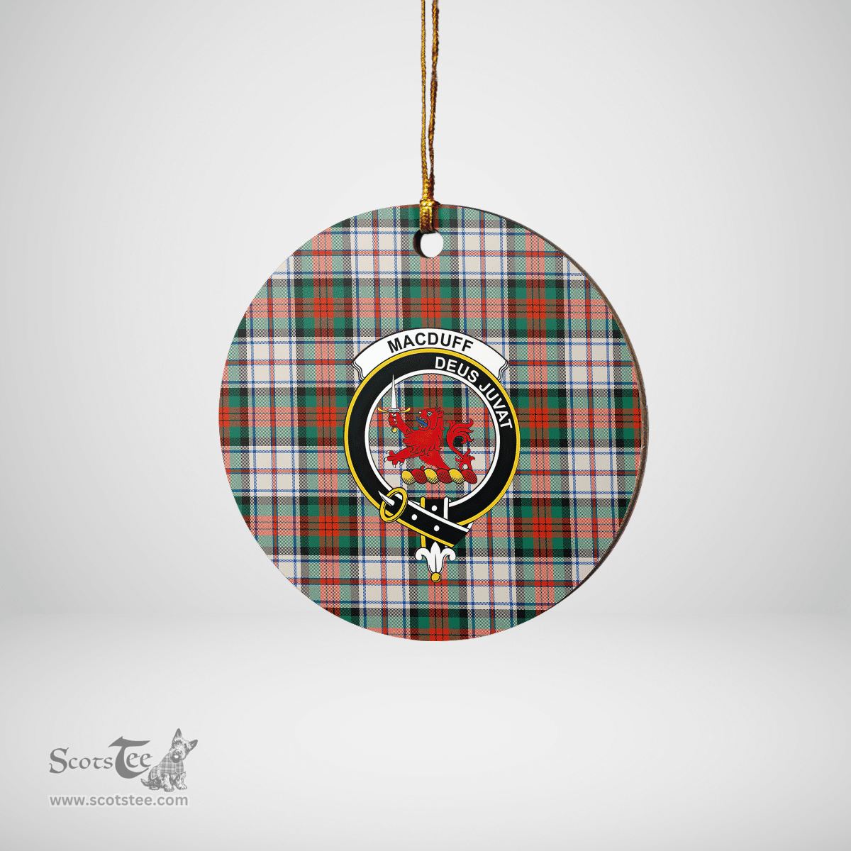 Scottish MacDuff Dress Ancient Clan Tartan Crest Round Ceramic Ornament