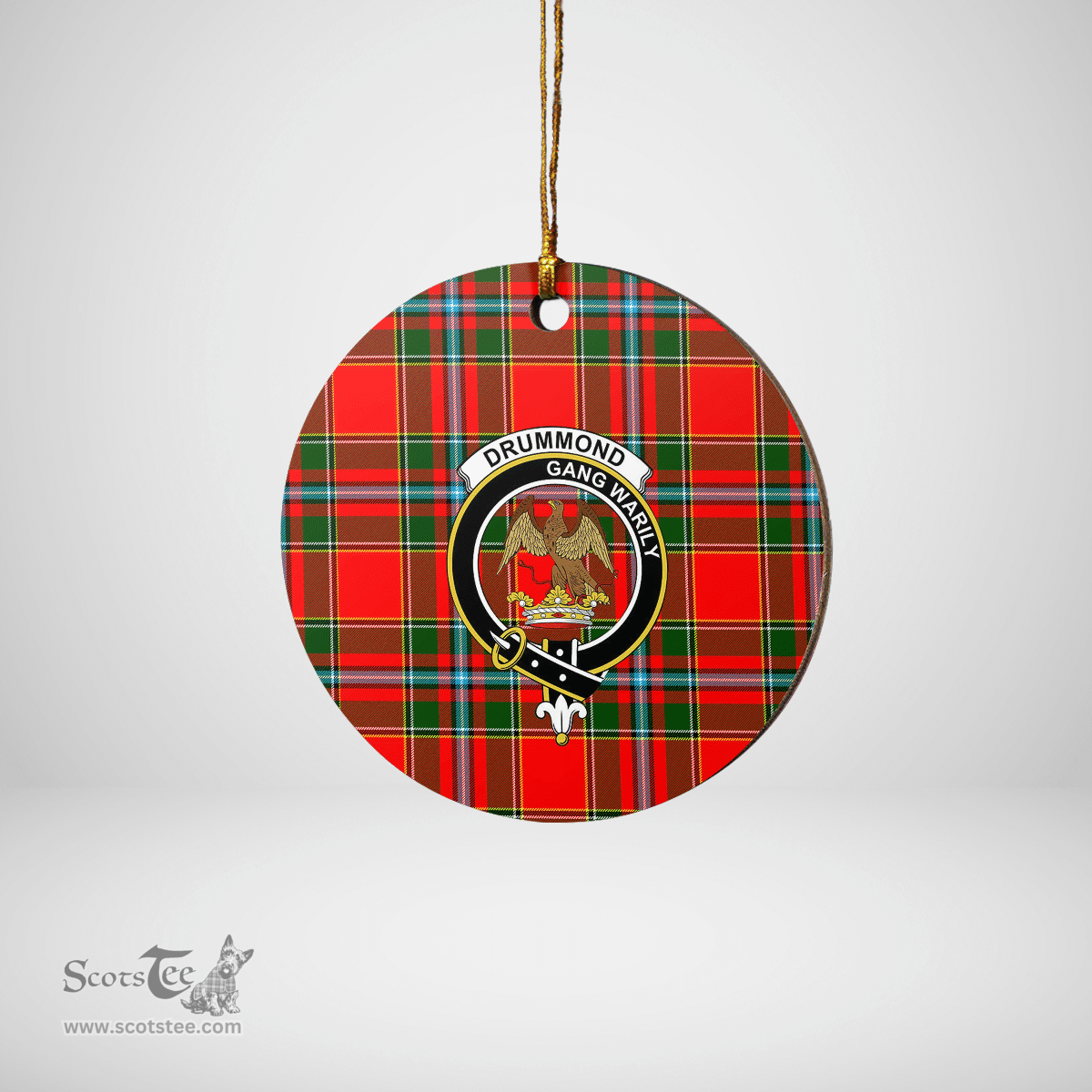 Scottish Drummond of Perth Clan Tartan Crest Round Ceramic Ornament