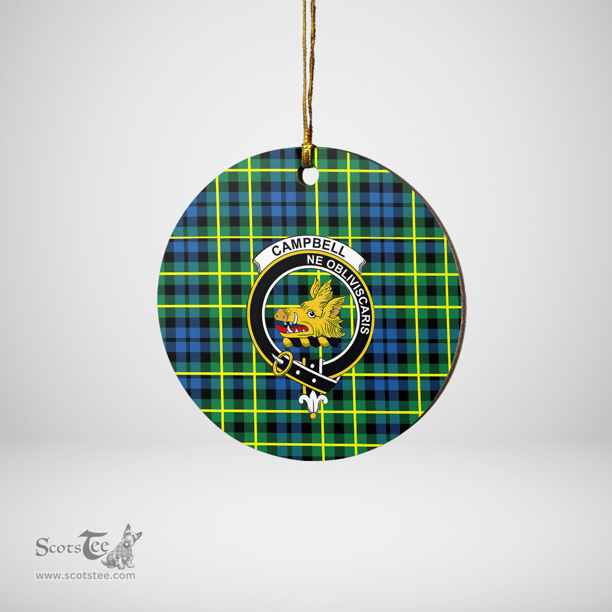 Scottish Campbell of Breadalbane Ancient Clan Tartan Crest Round Ceramic Ornament