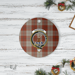 Scottish Davidson Dress Dancers Clan Tartan Crest Round Ceramic Ornament