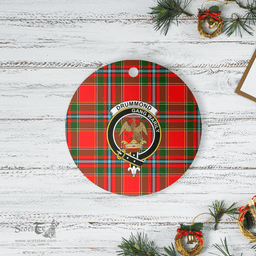 Scottish Drummond of Perth Clan Tartan Crest Round Ceramic Ornament