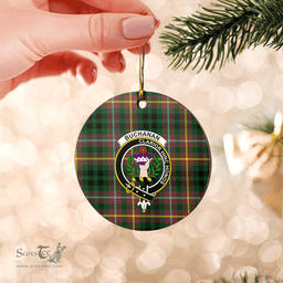 Scottish Buchanan Hunting Clan Tartan Crest Round Ceramic Ornament