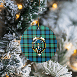 Scottish Gunn Ancient Clan Tartan Crest Round Ceramic Ornament