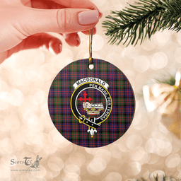 Scottish MacDonald Modern Clan Tartan Crest Round Ceramic Ornament