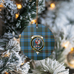 Scottish Cockburn Modern Clan Tartan Crest Round Ceramic Ornament