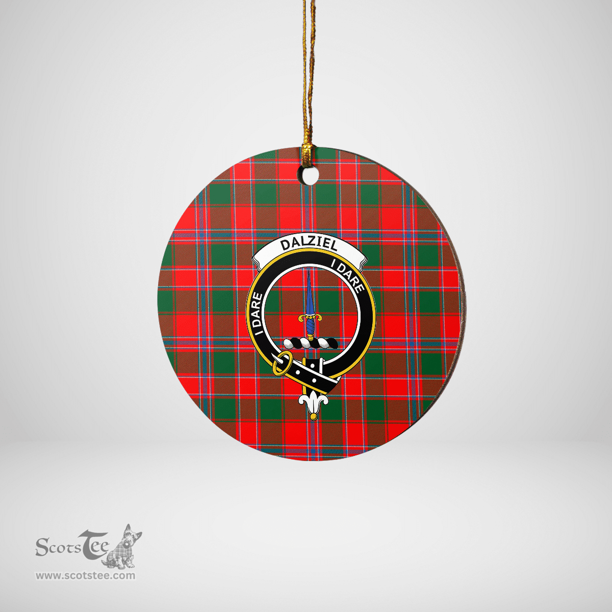 Scottish Dalziel Modern Clan Tartan Crest Round Ceramic Ornament