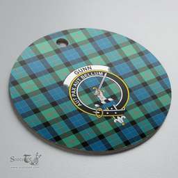 Scottish Gunn Ancient Clan Tartan Crest Round Ceramic Ornament