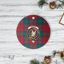 Scottish Lindsay Modern Clan Tartan Crest Round Ceramic Ornament