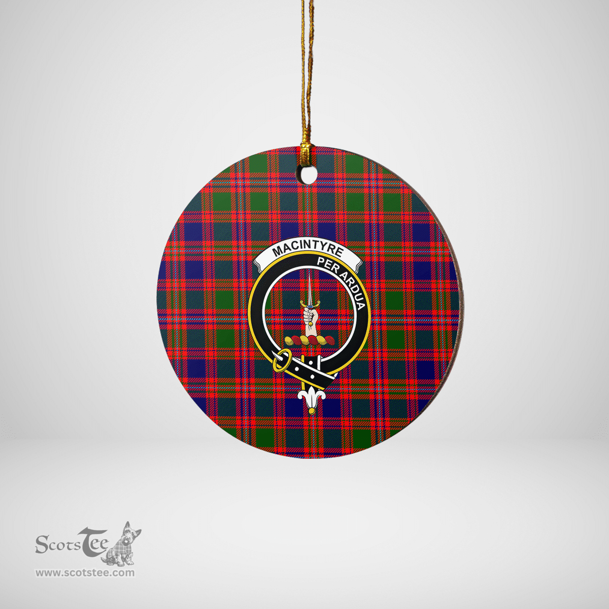 Scottish MacIntyre Modern Clan Tartan Crest Round Ceramic Ornament
