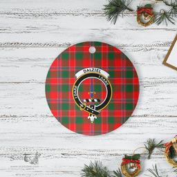 Scottish Dalziel Modern Clan Tartan Crest Round Ceramic Ornament