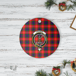 Scottish Fraser Lovat Modern Clan Tartan Crest Round Ceramic Ornament