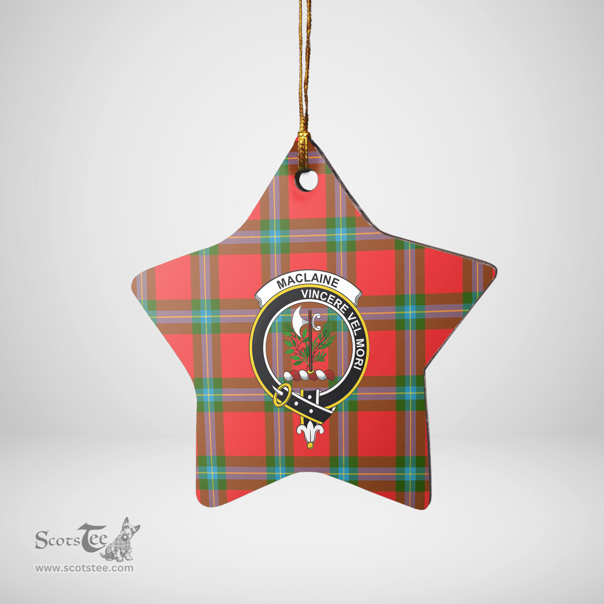 Scottish MacLaine of Loch Buie Clan Tartan Crest Star Ceramic Ornament