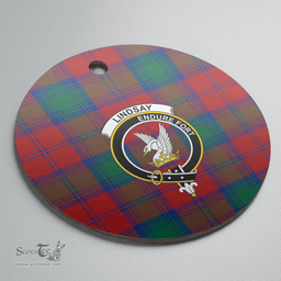 Scottish Lindsay Modern Clan Tartan Crest Round Ceramic Ornament