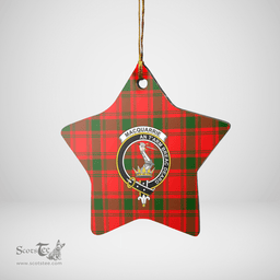 Scottish MacQuarrie Modern Clan Tartan Crest Star Ceramic Ornament