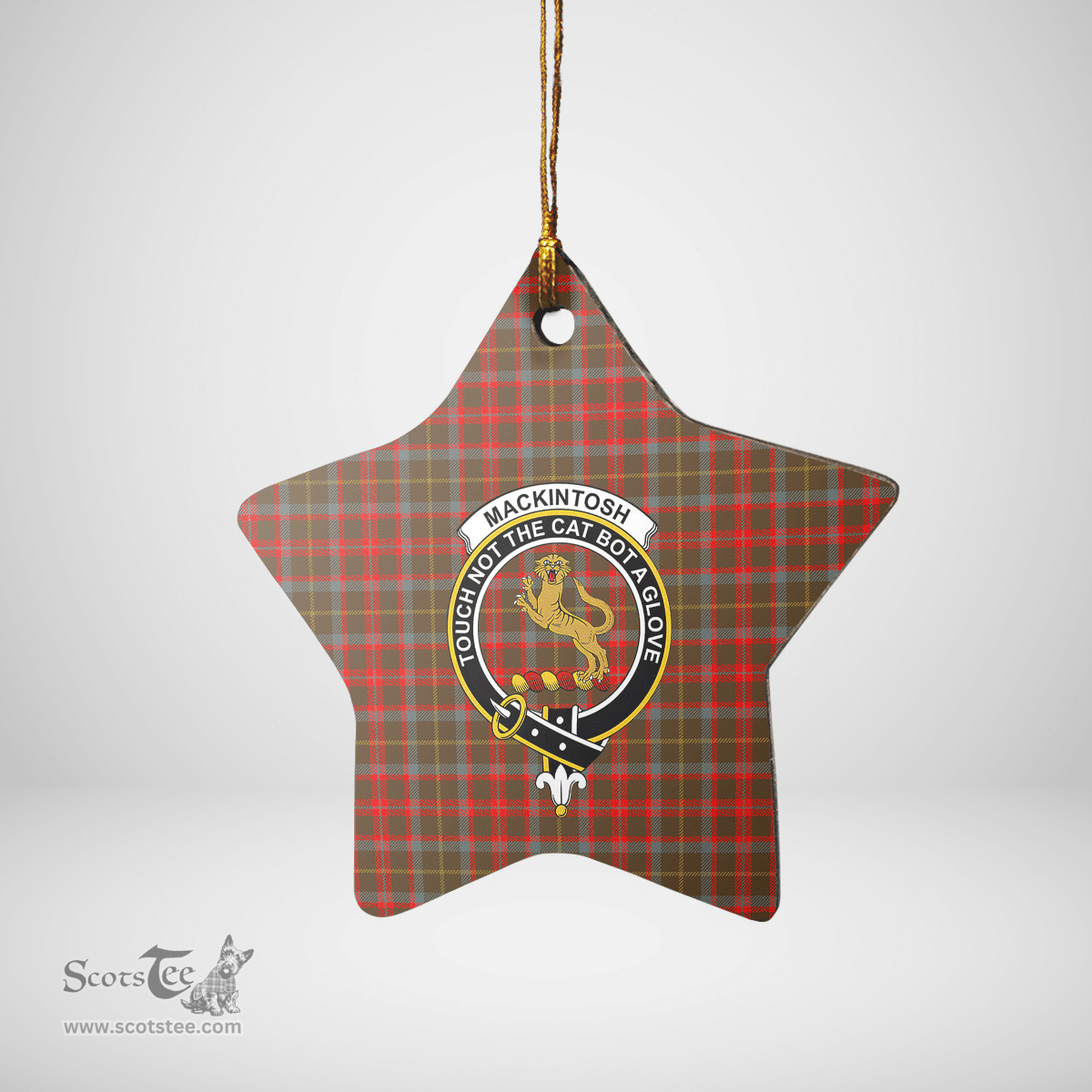 Scottish MacKintosh Hunting Weathered Clan Tartan Crest Star Ceramic Ornament