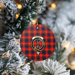 Scottish Fraser Lovat Modern Clan Tartan Crest Round Ceramic Ornament