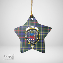 Scottish Ogilvie Hunting Modern Clan Tartan Crest Star Ceramic Ornament