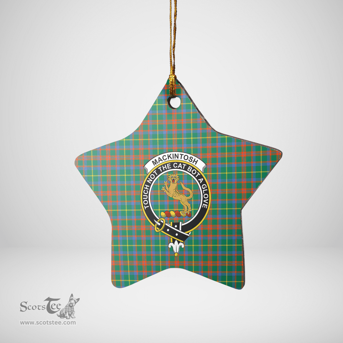 Scottish MacKintosh Hunting Ancient Clan Tartan Crest Star Ceramic Ornament