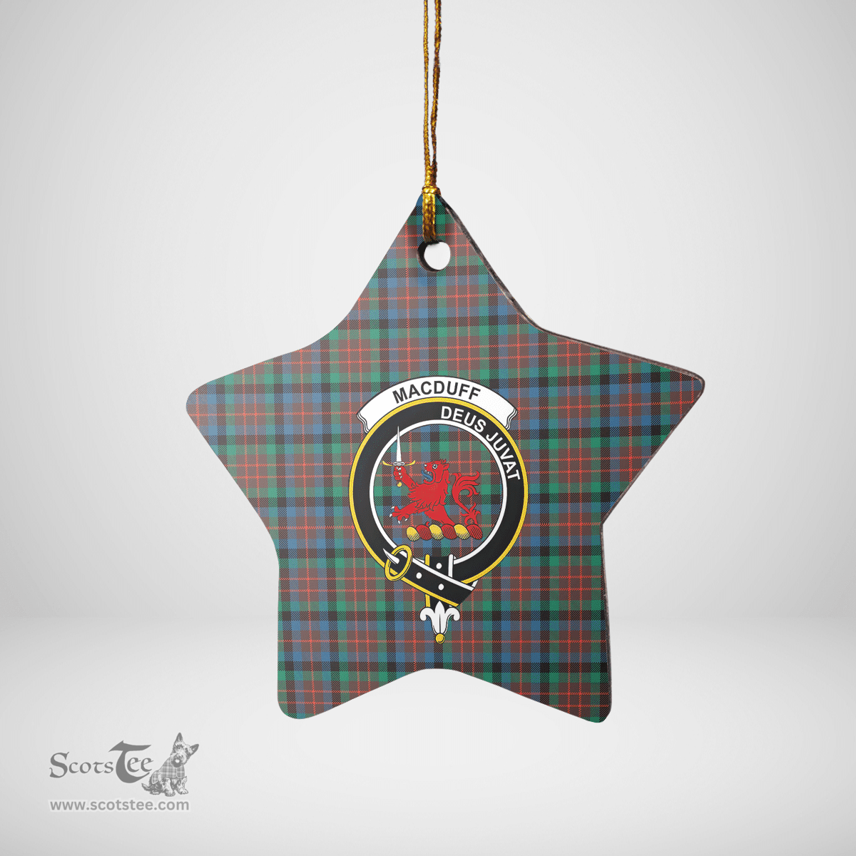 Scottish MacDuff Hunting Ancient Clan Tartan Crest Star Ceramic Ornament