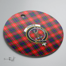 Scottish Fraser Lovat Modern Clan Tartan Crest Round Ceramic Ornament