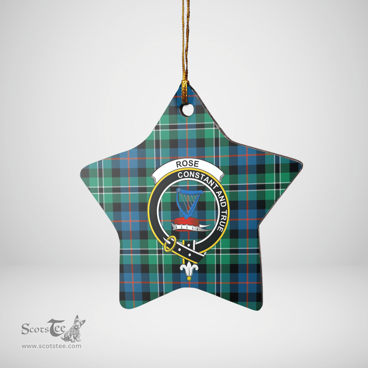 Scottish Rose Hunting Ancient Clan Tartan Crest Star Ceramic Ornament