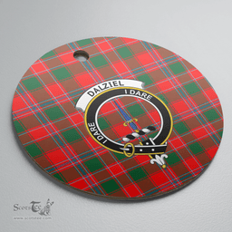 Scottish Dalziel Modern Clan Tartan Crest Round Ceramic Ornament