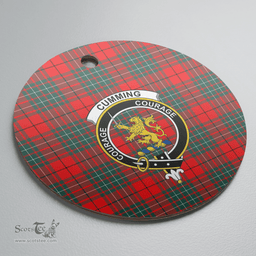 Scottish Cumming Modern Clan Tartan Crest Round Ceramic Ornament