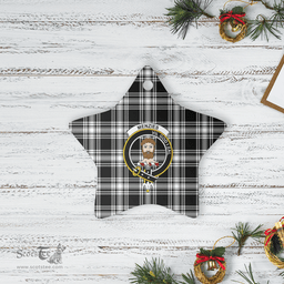 Scottish Menzies Black & White Modern Clan Tartan Crest Star Ceramic Ornament