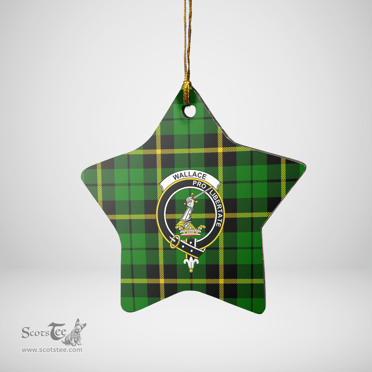 Scottish Wallace Hunting Green Clan Tartan Crest Star Ceramic Ornament