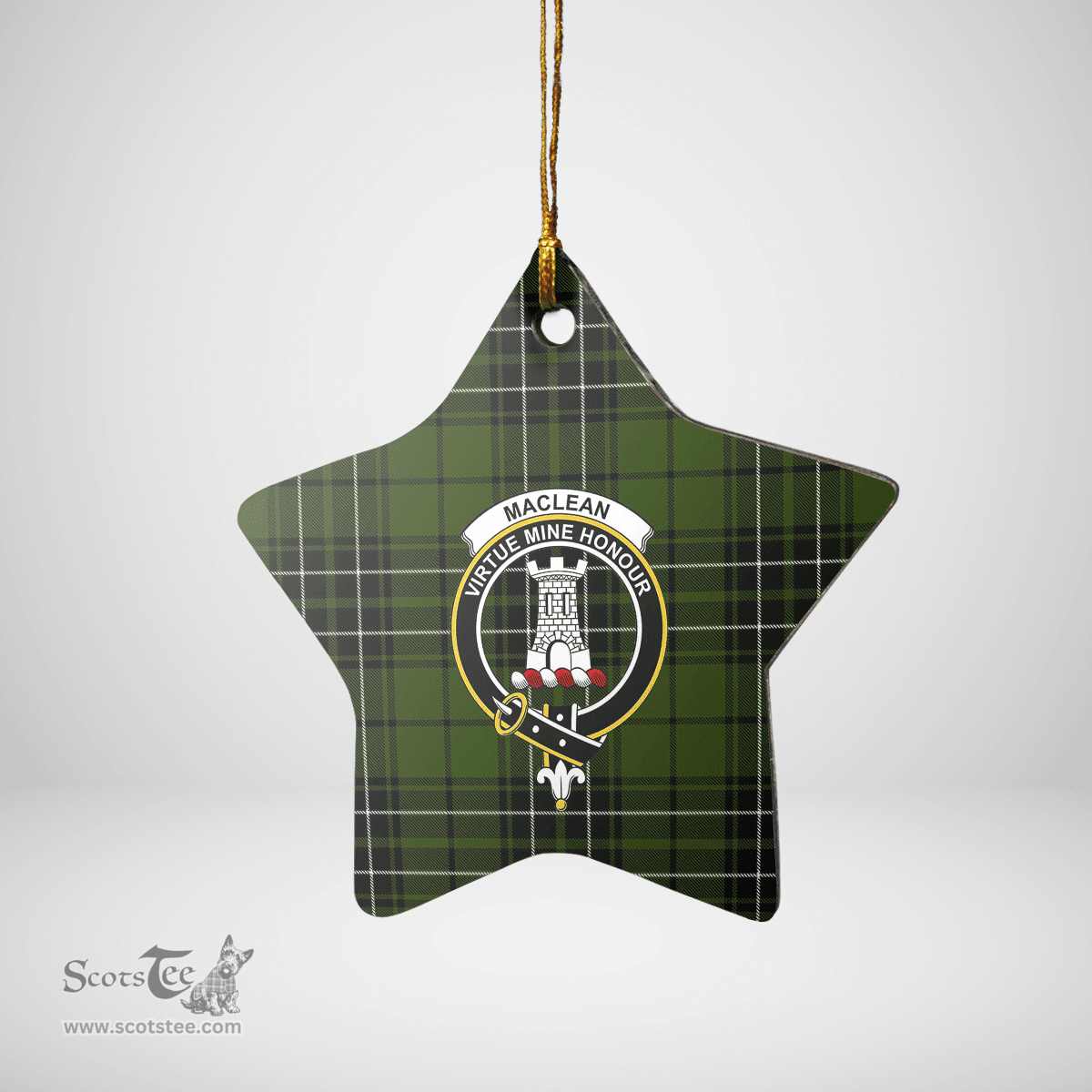 Scottish MacLean Hunting Clan Tartan Crest Star Ceramic Ornament