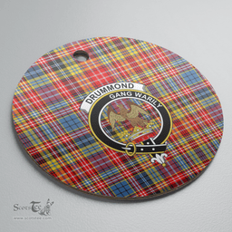 Scottish Drummond of Strathallan Clan Tartan Crest Round Ceramic Ornament