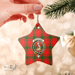 Scottish MacQuarrie Modern Clan Tartan Crest Star Ceramic Ornament