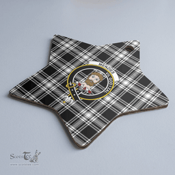 Scottish Menzies Black & White Modern Clan Tartan Crest Star Ceramic Ornament