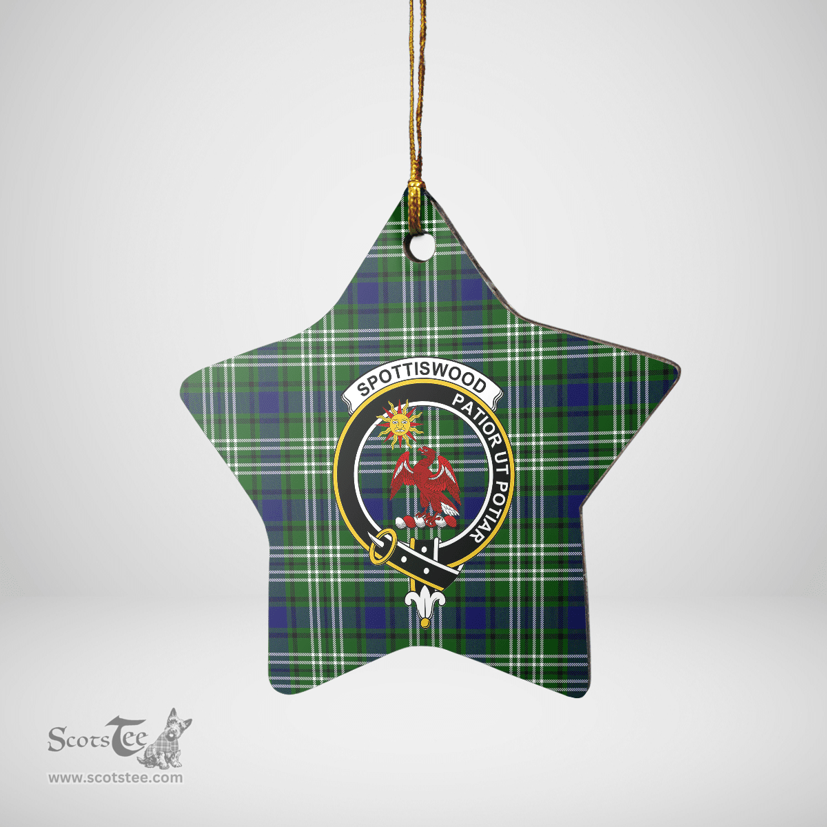 Scottish Spottiswood (Tweedside) Clan Tartan Crest Star Ceramic Ornament