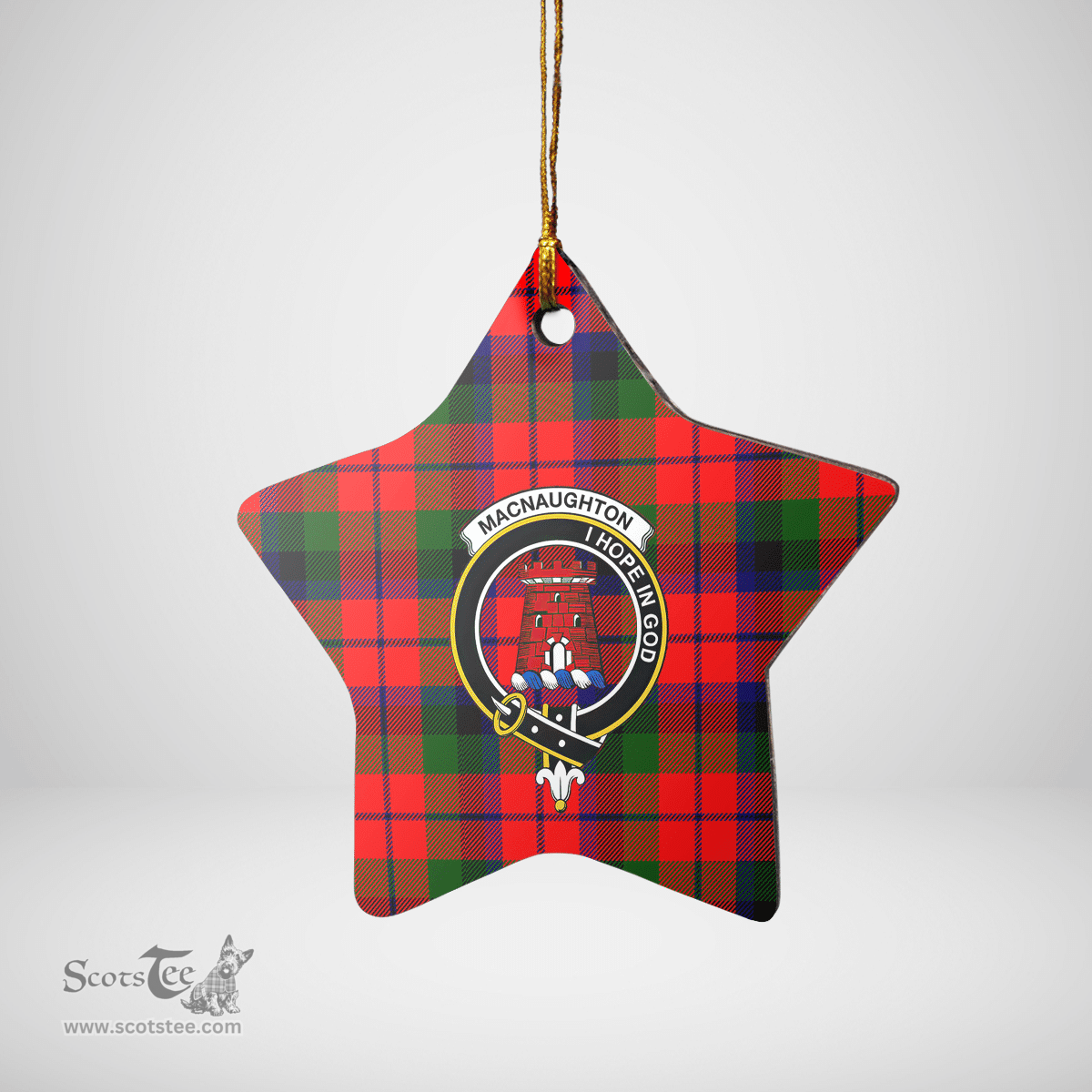 Scottish MacNaughton Modern Clan Tartan Crest Star Ceramic Ornament