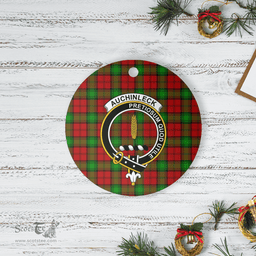 Scottish Auchinleck Clan Tartan Crest Round Ceramic Ornament